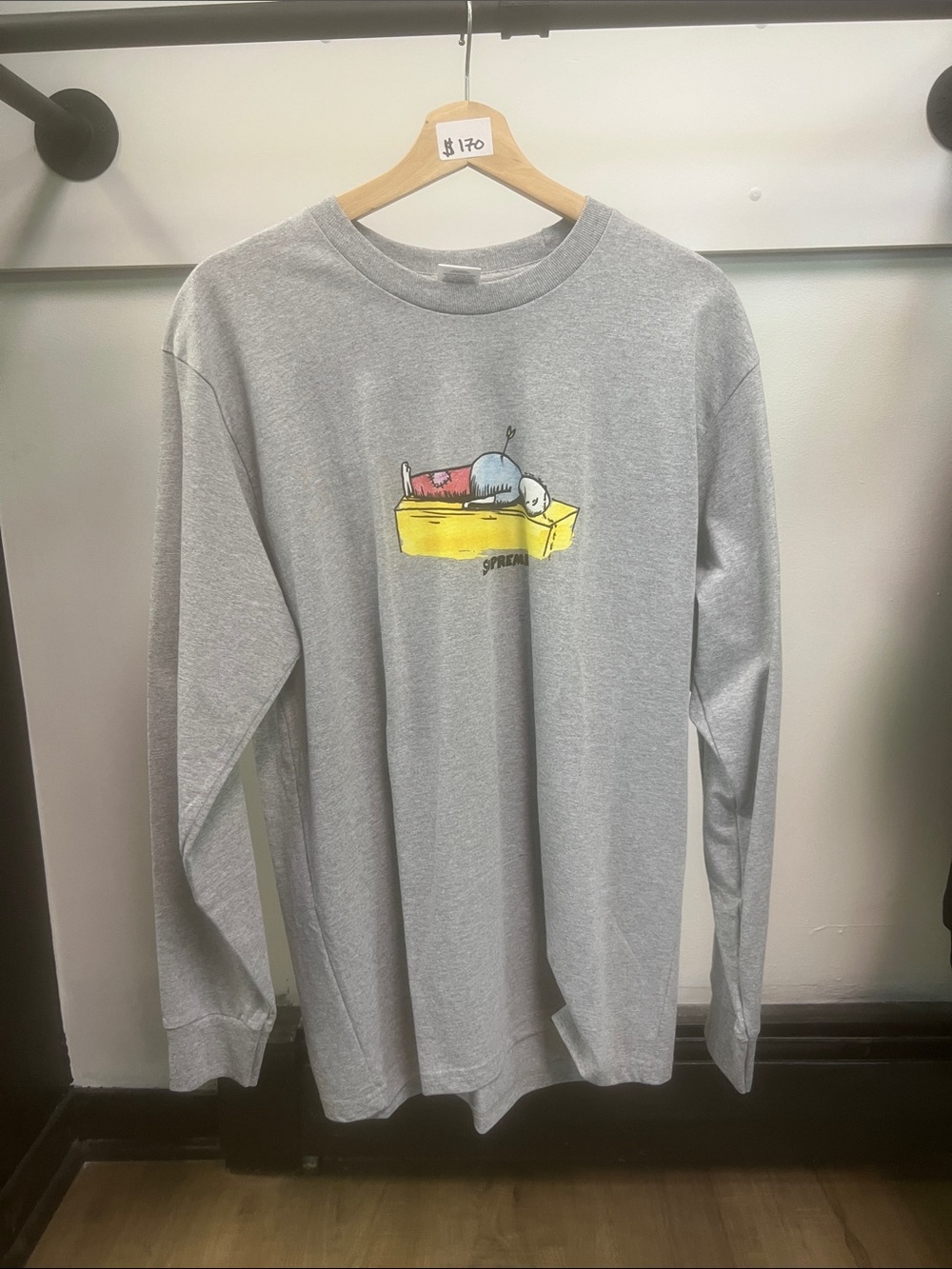 Supreme Gray Crewneck Sweatshirt with Multicolor Chest Graphic